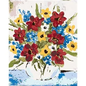 Barevné květiny ve váze (Haley Bush), 40×50 cm, vypnuté plátno na rám