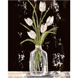 Bílé tulipány ve skleněné váze (Haley Bush)