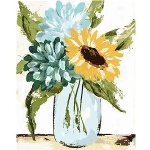 Hortenzie a slunečnice ve váze 2 (Haley Bush), 40×50 cm, bez rámu a bez vypnutí plátna