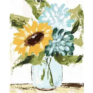 Hortenzie a slunečnice ve váze (Haley Bush), 40×50 cm, bez rámu a bez vypnutí plátna