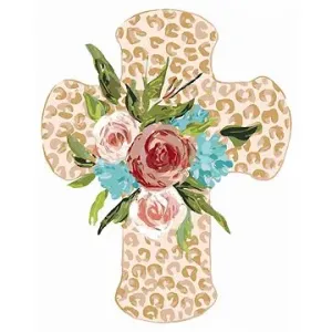 Kříž s květinami (Haley Bush), 40×50 cm, vypnuté plátno na rám