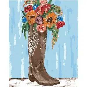 Květiny v botě (Haley Bush), 40×50 cm, vypnuté plátno na rám