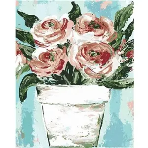 Růžove Růže v květináči (Haley Bush), 40×50 cm, bez rámu a bez vypnutí plátna