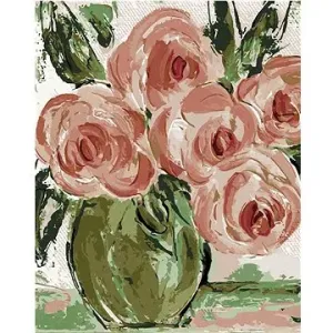 Růžové růže ve váze (Haley Bush), 40×50 cm, bez rámu a bez vypnutí plátna