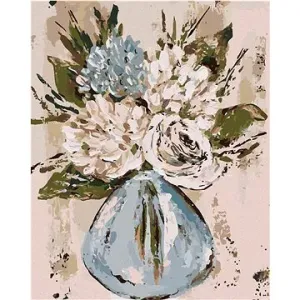 Zátiší modré a bílé květiny ve váze (Haley Bush), 80×100 cm, bez rámu a bez vypnutí plátna