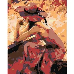 Malování podle čísel - Krásná zasněná žena v červeném