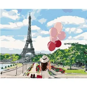 Malování podle čísel - Žena s balonky před Eiffelovkou
