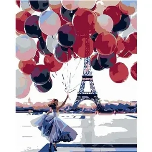 Malování podle čísel - Žena s mnoha balonky u eiffelovky