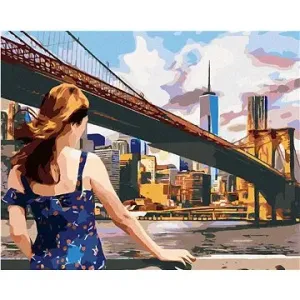Žena u Brooklyn Bridge v New Yorku, 80×100 cm, vypnuté plátno na rám
