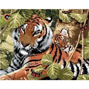 Malování podle čísel - Tygr a mládě mezi listy (Howard Robinson)