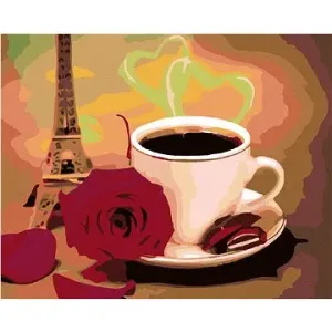 Malování podle čísel - Bílý šálek kávy s růží a Eiffelovkou