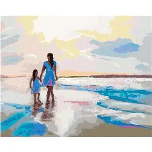 Matka s dcerou na pláži, 80×100 cm, vypnuté plátno na rám