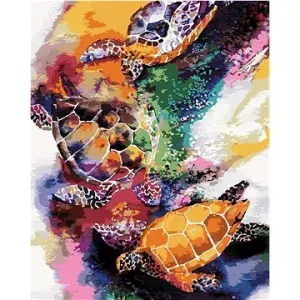 Barevné želvy ve vodě, 40×50 cm, bez rámu a bez vypnutí plátna