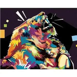 Barevný lev a dívka, 40×50 cm, bez rámu a bez vypnutí plátna
