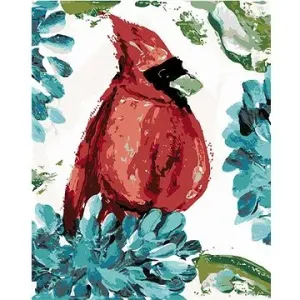 Červený pták a hortenzie (Haley Bush), 80×100 cm, vypnuté plátno na rám