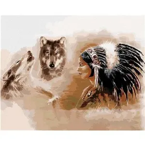 Dva vlci a indiánka, 80×100 cm, bez rámu a bez vypnutí plátna