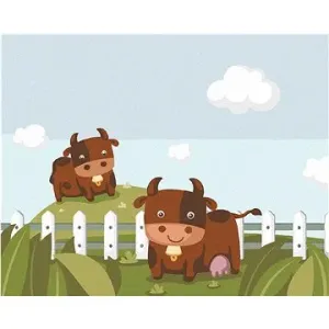 Dvě krávy na pastvě, 80×100 cm, vypnuté plátno na rám