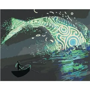 Fantasy zelená velryba, 40×50 cm, vypnuté plátno na rám