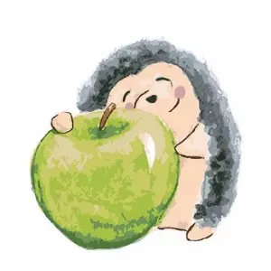 Ježek s jablíčkem, 80×100 cm, bez rámu a bez vypnutí plátna