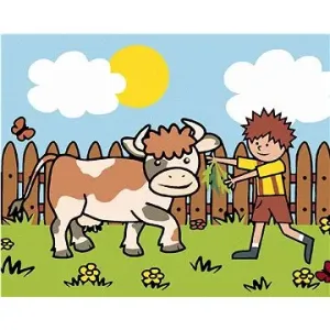 Kluk s krávou na pastvě, 40×50 cm, bez rámu a bez vypnutí plátna