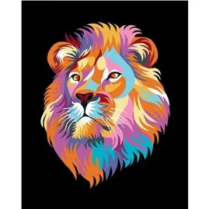 Krásný barevný lev na černém pozadí, 80×100 cm, vypnuté plátno na rám
