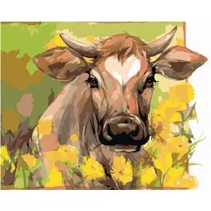 Kráva mezi žlutým kvítím, 40×50 cm, bez rámu a bez vypnutí plátna