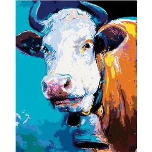 Kráva na modrém pozadí, 40×50 cm, bez rámu a bez vypnutí plátna