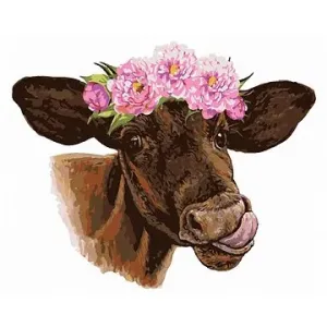 Kráva s vypláznutým jazykem, 40×50 cm, bez rámu a bez vypnutí plátna