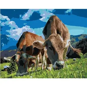 Krávy v horách, 40×50 cm, bez rámu a bez vypnutí plátna