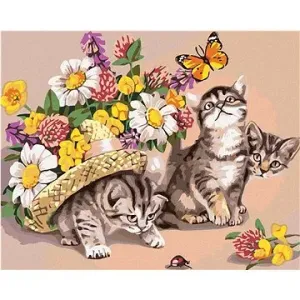 Malování podle čísel - Koťata s kloboukem a květinami