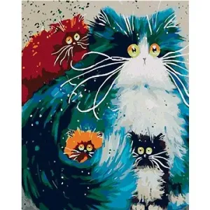 Malování podle čísel - Okatá kočka s koťaty