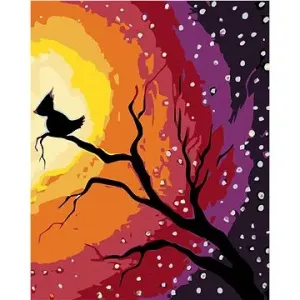 Malování podle čísel - Ptáček na větvi a noční obloha