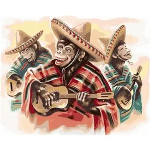 Mexické trio opic hrající na kytaru
