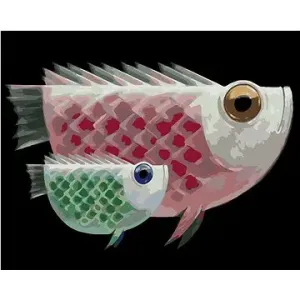 Obří ryba a její obří miminko, 40×50 cm, bez rámu a bez vypnutí plátna