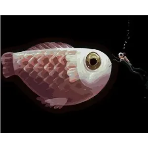 Obří ryba s potápěčem, 40×50 cm, bez rámu a bez vypnutí plátna