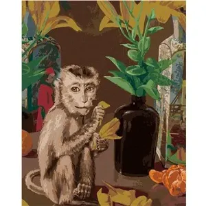 opice hrající si s lístky, 40×50 cm, bez rámu a bez vypnutí plátna