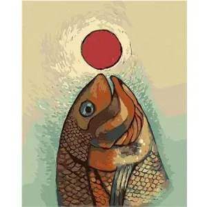 Ryba s červeným kolečkem, 80×100 cm, bez rámu a bez vypnutí plátna
