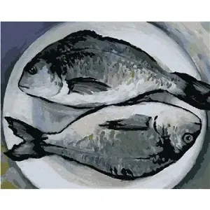 Ryby na talíři, 80×100 cm, vypnuté plátno na rám