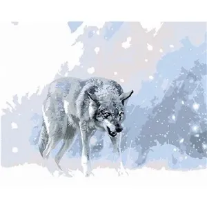 Šedý vlk v zimní krajině, 80×100 cm, vypnuté plátno na rám