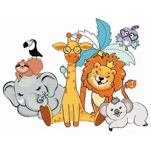Žirafa, slon, lev, koala, tukan a další zvířatka, 40×50 cm, bez rámu a bez vypnutí plátna
