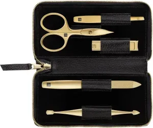 Zwilling Beauty Twinox Gold Edition manikúra s nůžkami a štípátkem, černá kůže, 5 ks 97748-004